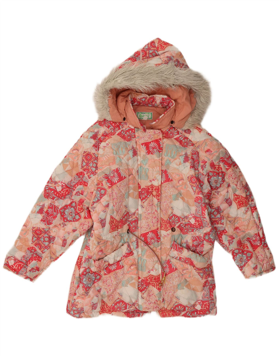 Vintage Damen Kapuzenjacke gepolstert EU 40 Medium Mehrfarbig geblümt