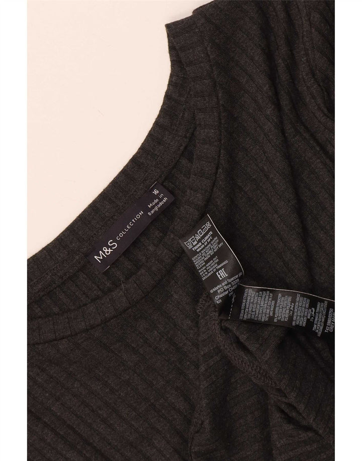 Marks & Spencer Damen-Maxikleid mit langen Ärmeln, Gr. 46, Grau, Polyester