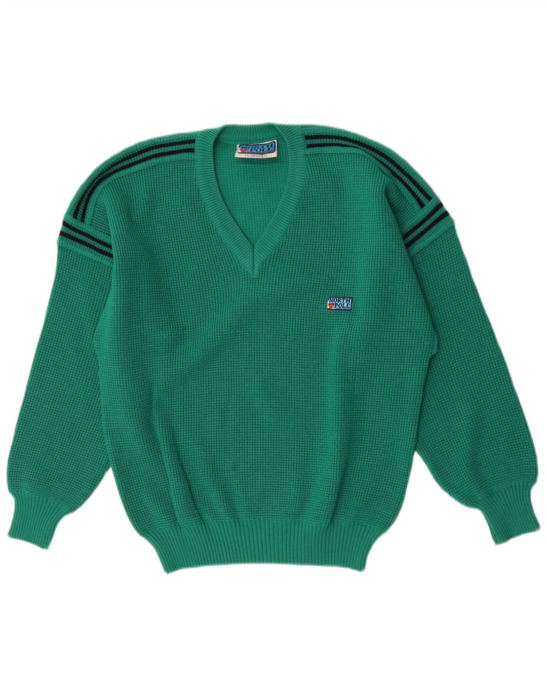 North Pole Herren-Pullover mit V-Ausschnitt, groß, grün gestreift, Wolle