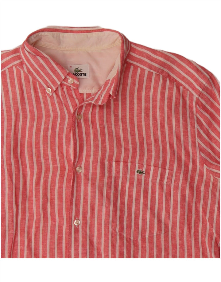 Lacoste Herrenhemd Größe 41 Mittelrot gestreiftes Leinen
