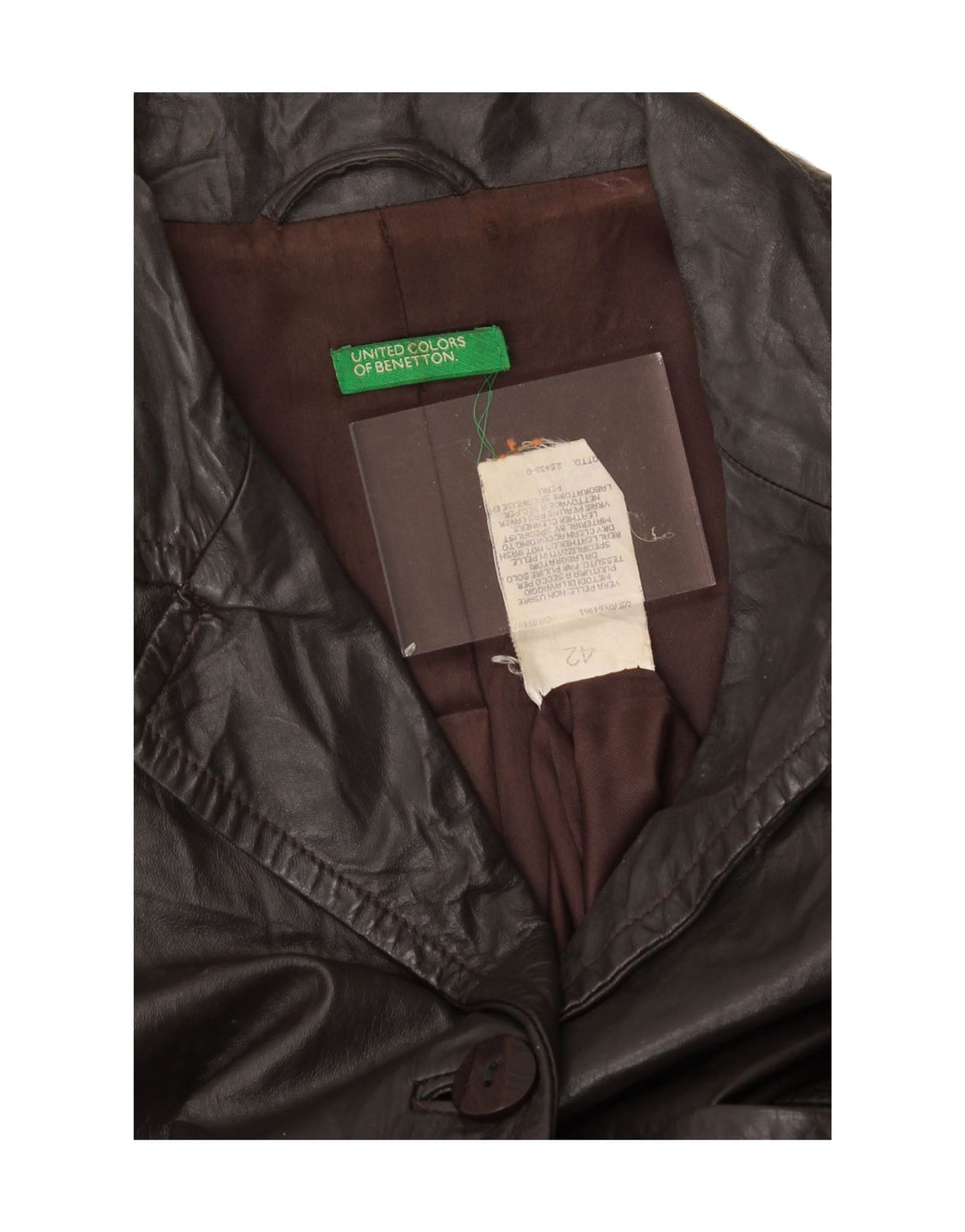 BENETTON Womens Leather Coat IT 42 Medium Brown Leather Vintage Benetton and Second-Hand Benetton from Messina Hembry 