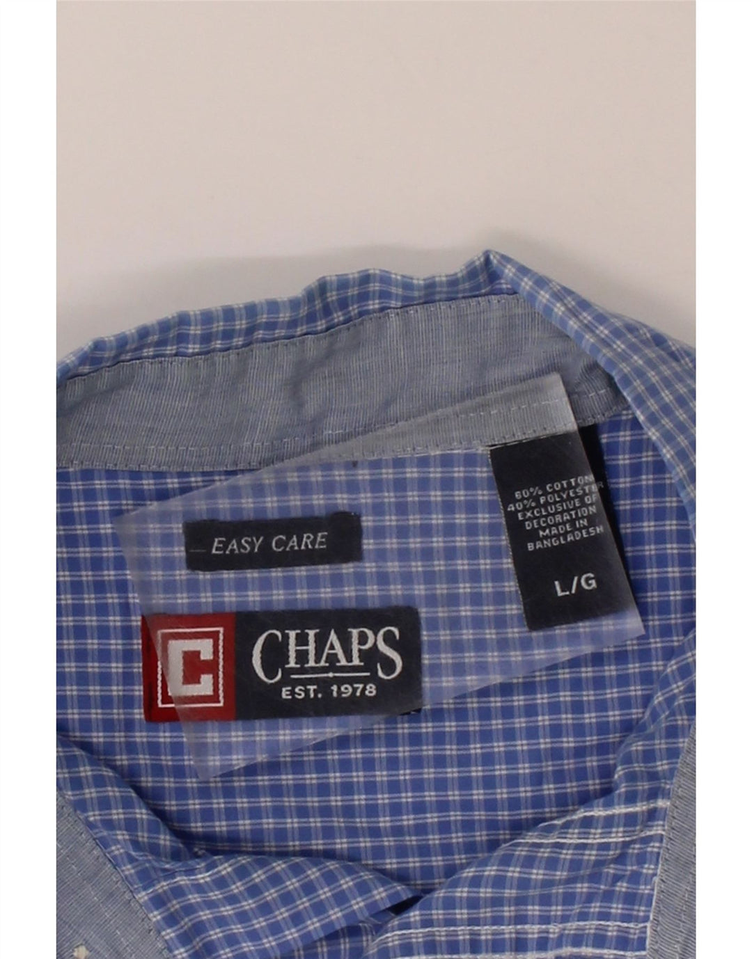 CHAPS Mens Easy Care Short Sleeve Shirt Large Blue Check Cotton Vintage Chaps and Second-Hand Chaps from Messina Hembry 
