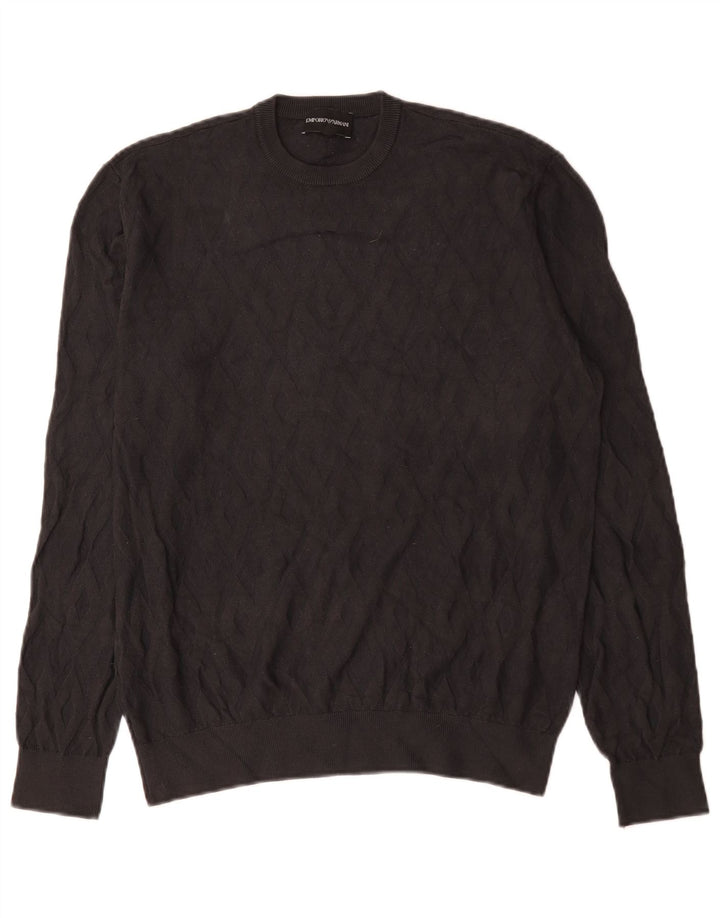 Emporio Armani Herren-Pullover mit Rundhalsausschnitt, mittelgraue Viskose