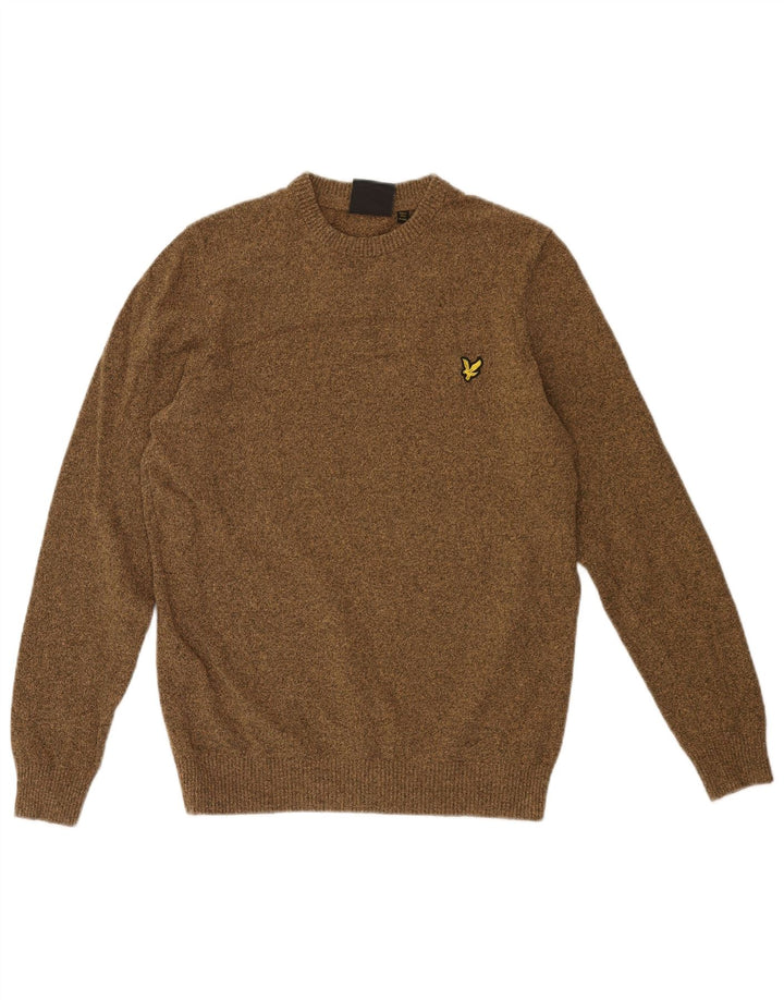 Lyle & Scott Herren-Pullover mit Rundhalsausschnitt, Größe S, Khaki, gefleckte Baumwolle