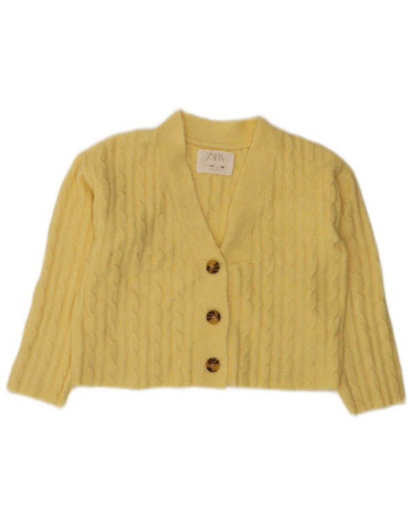 Zara Crop Cardigan-Pullover für Mädchen, 8–9 Jahre, gelbes Polyester
