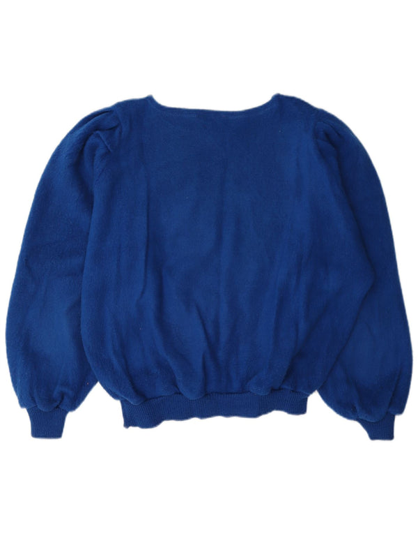 Vintage Damen Pullover mit U-Boot-Ausschnitt, Gr. 16, groß, blau geblümt
