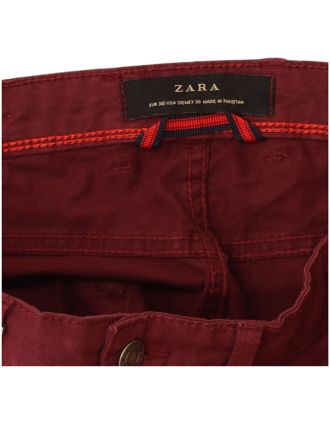 ZARA Herren Slim Freizeithose EU 38 Small W30 L32 Burgund Baumwolle