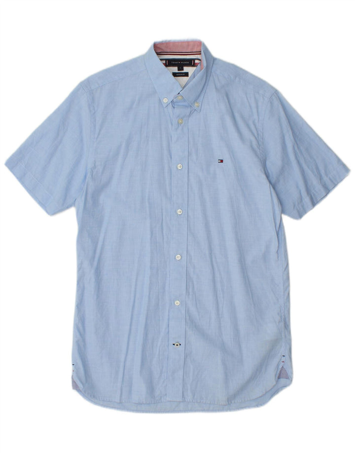 TOMMY HILFIGER Herren Regular Fit Kurzarmhemd Kleine blaue Baumwolle