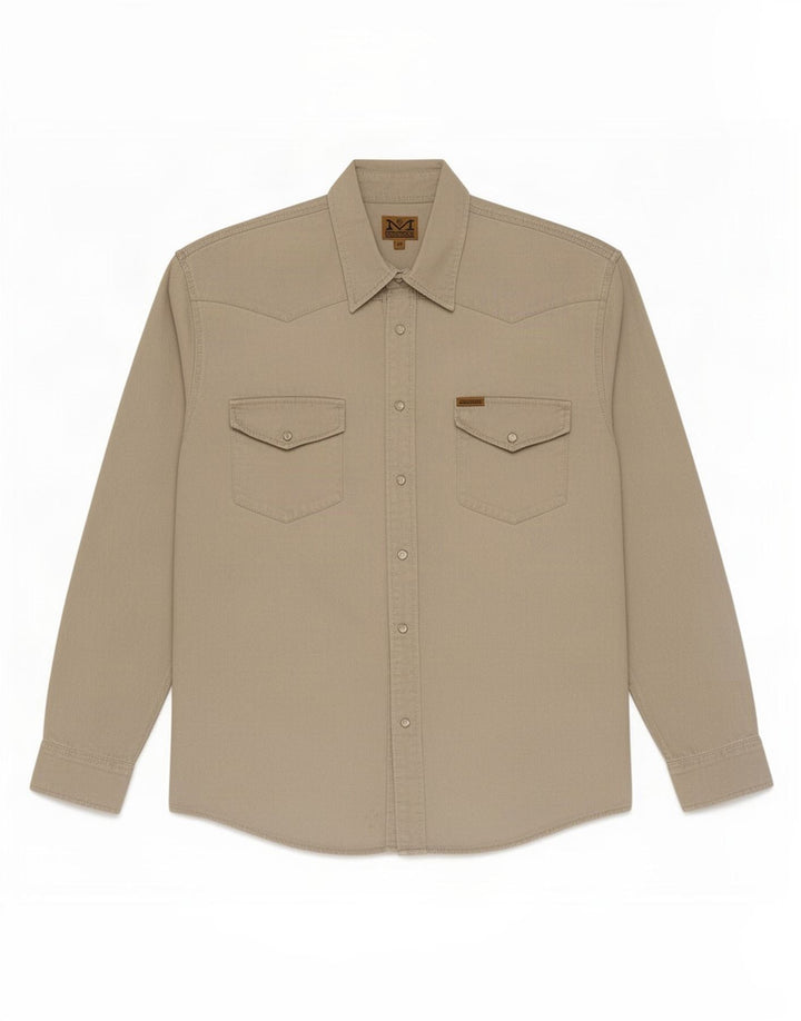 MAVERICK Herren-Westernhemd, groß, beige, Baumwolle