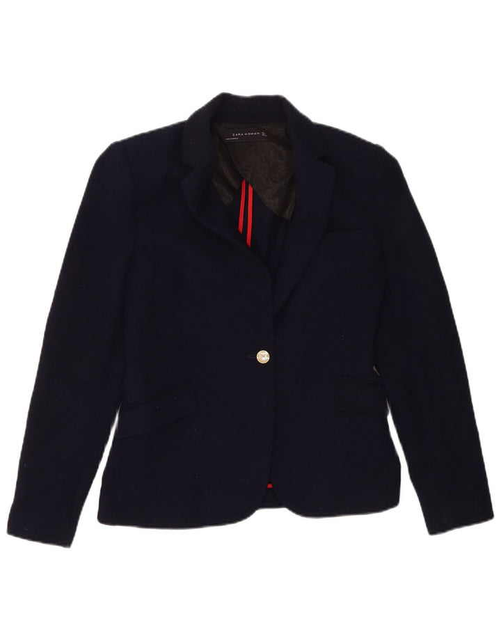 Zara Damen 1-Knopf-Blazerjacke UK 12 Mittelmarineblaues Polyester