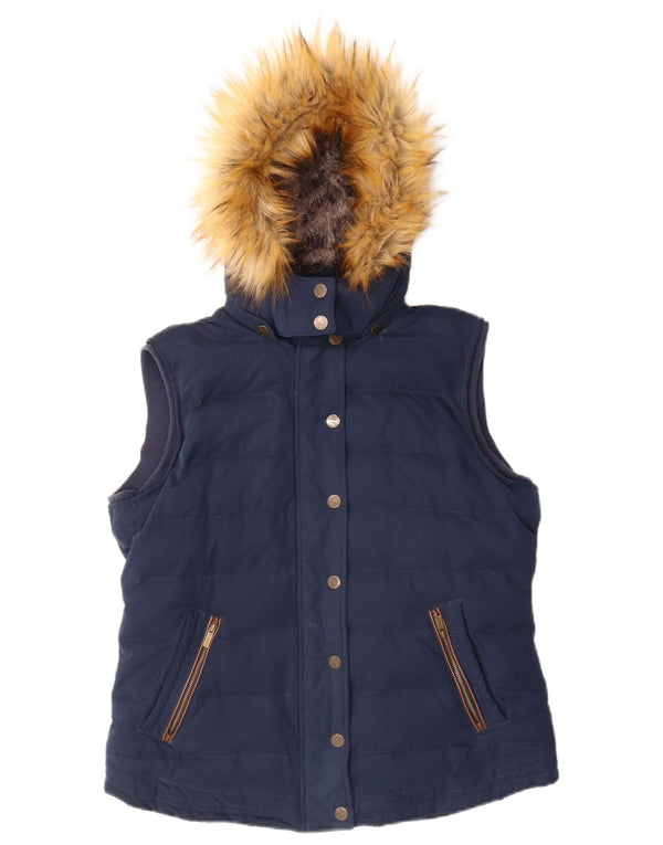 Fat Face wattierte Damen-Weste mit Kapuze, UK 14, Größe L, Marineblau, Polyester