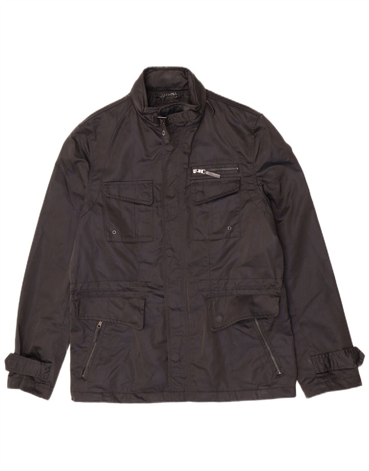 Zara Herren-Utility-Jacke mit Kapuze, UK 38, Mittelschwarz, Polyester