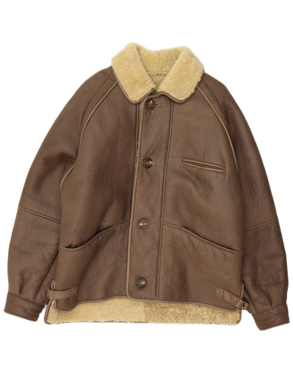 Vintage Herren Shearling Jacke IT 50 Großes graues Leder
