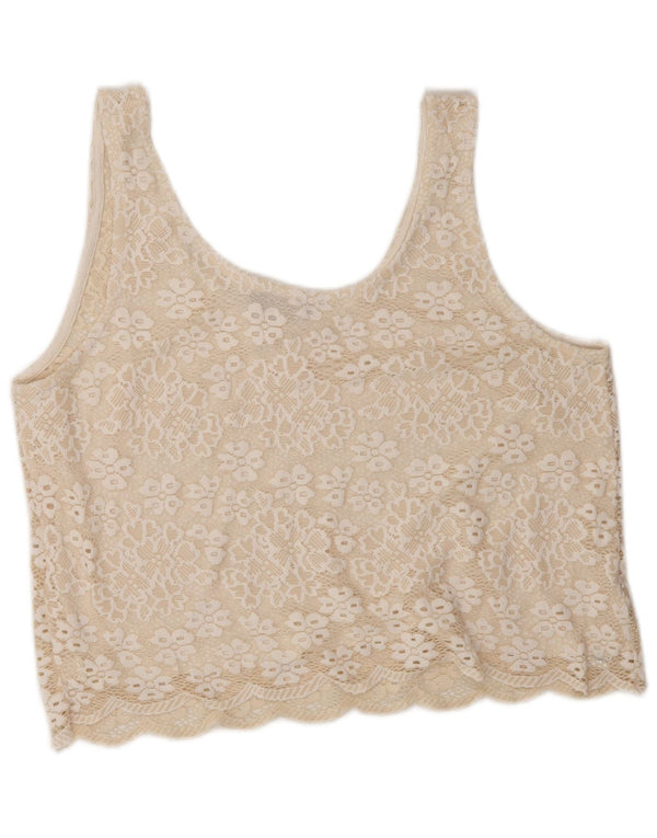 Topshop Damen Crop Lace Cami Top UK 12 Medium Off White Floral Polyester