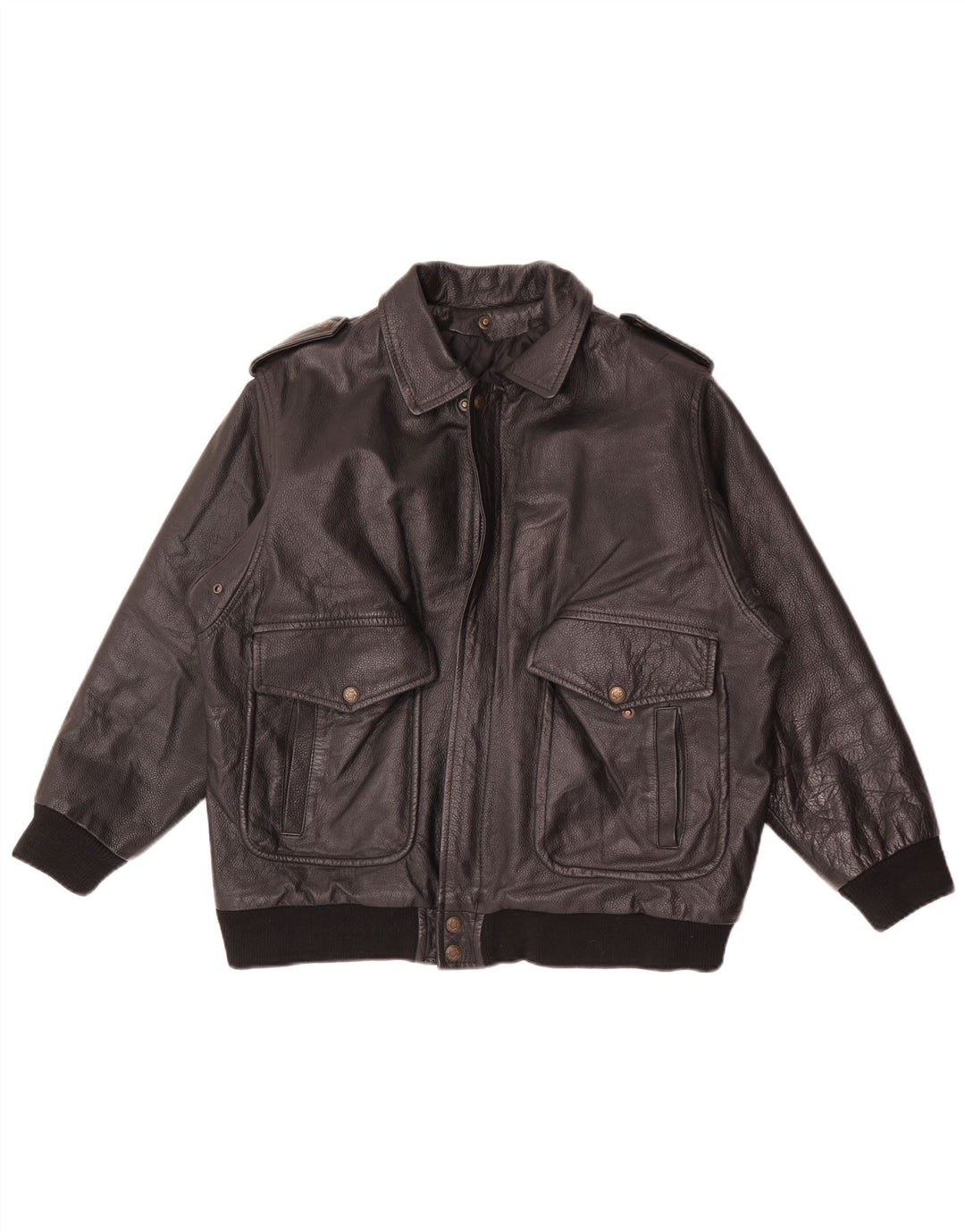 Vintage Herren Militärlederjacke UK 36 Small Schwarz