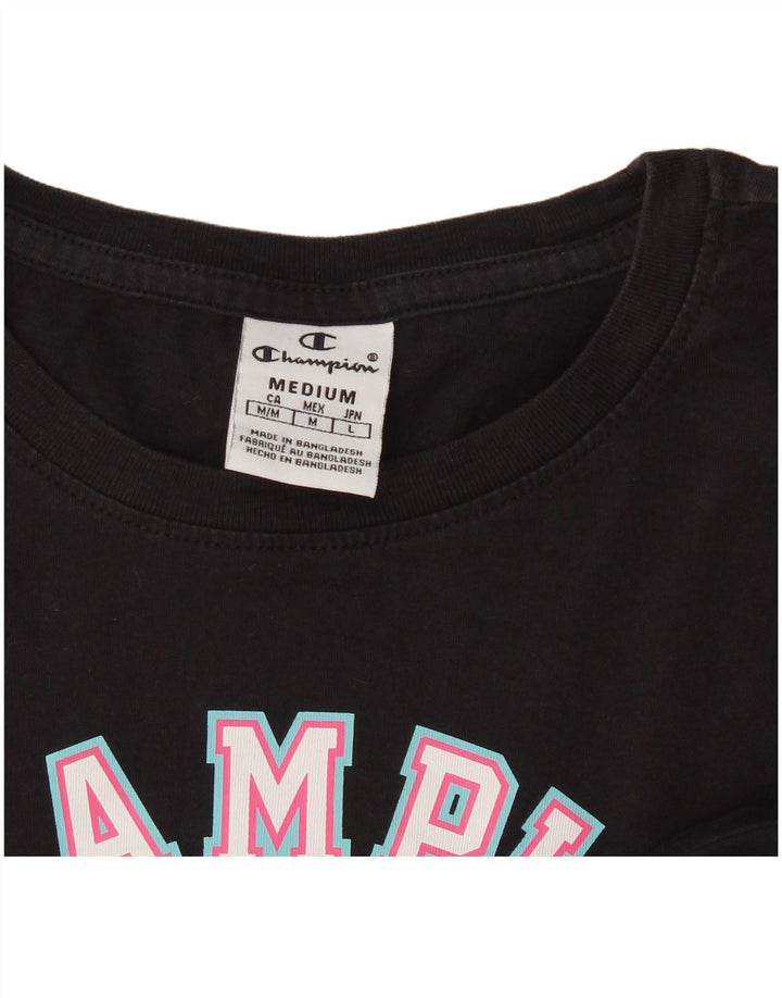 Champion Damen Grafik-T-Shirt-Oberteil UK 12 Medium Schwarz