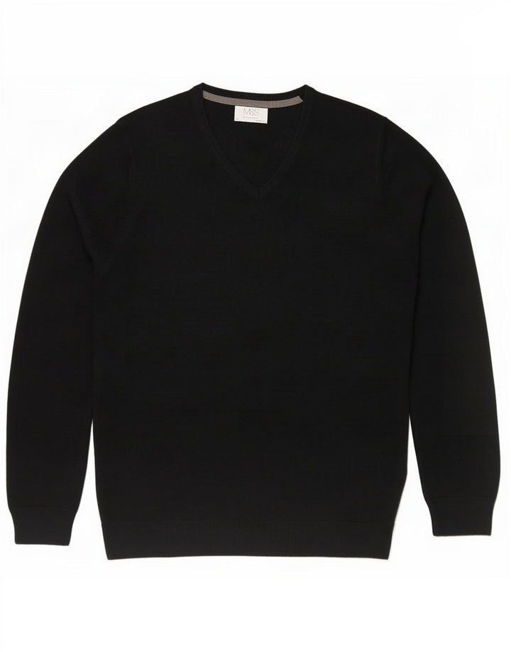 Marks & Spencer Herren-Pullover mit V-Ausschnitt, reguläre Passform, Mittelschwarz, Acryl