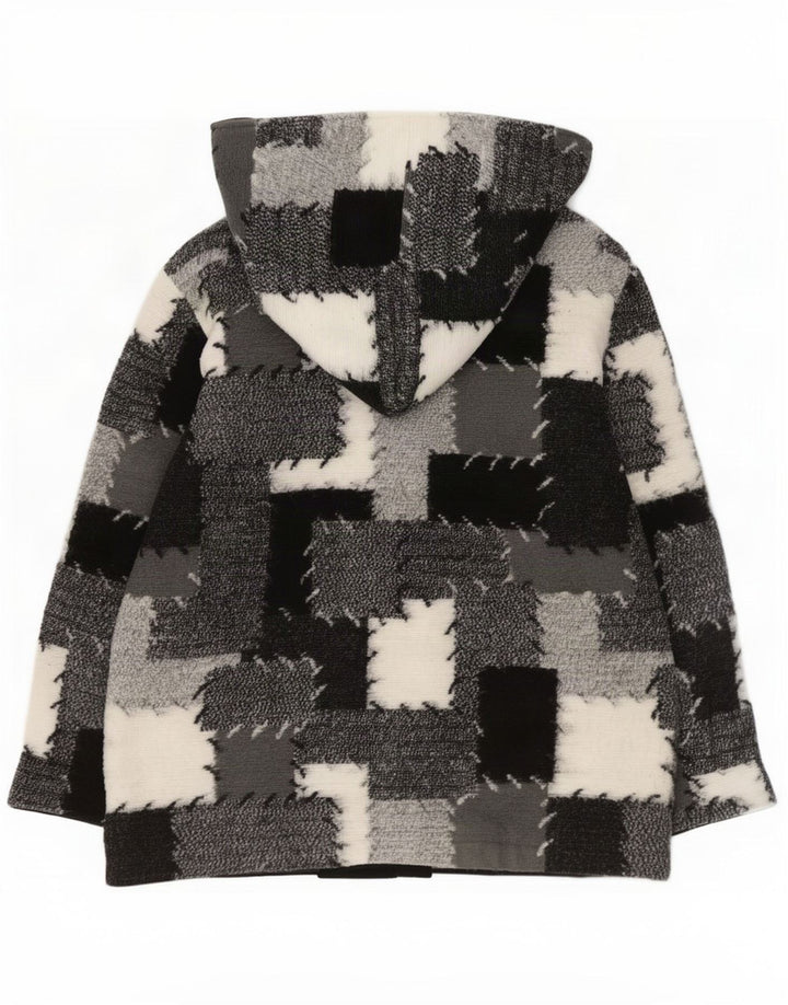 Vintage Damen Kapuzen-Windbreakerjacke UK 14 Mittelgrau Patchwork