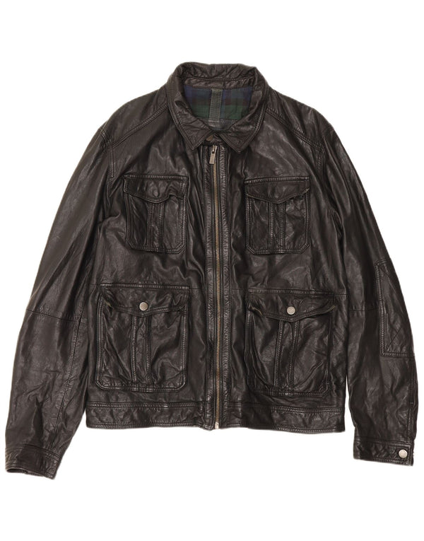 Massimo Dutti Herren Lederjacke UK 42 XL Schwarzes Schaffell