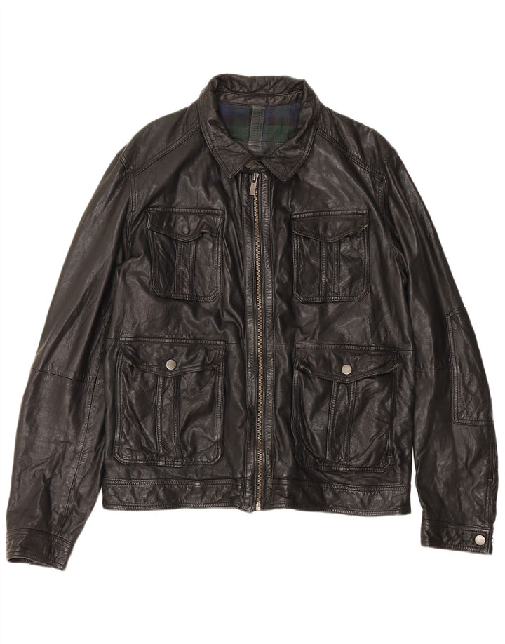Massimo Dutti Herren Lederjacke UK 42 XL Schwarzes Schaffell