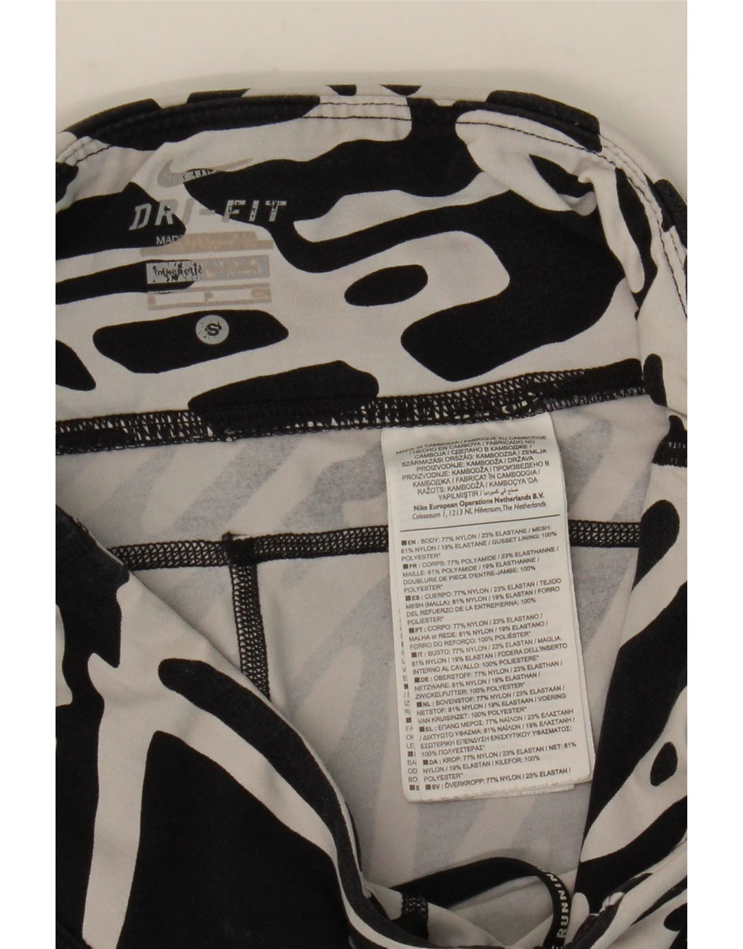 NIKE Womens Dri Fit Leggings mit abstraktem Muster UK 8 Small Schwarzes Nylon
