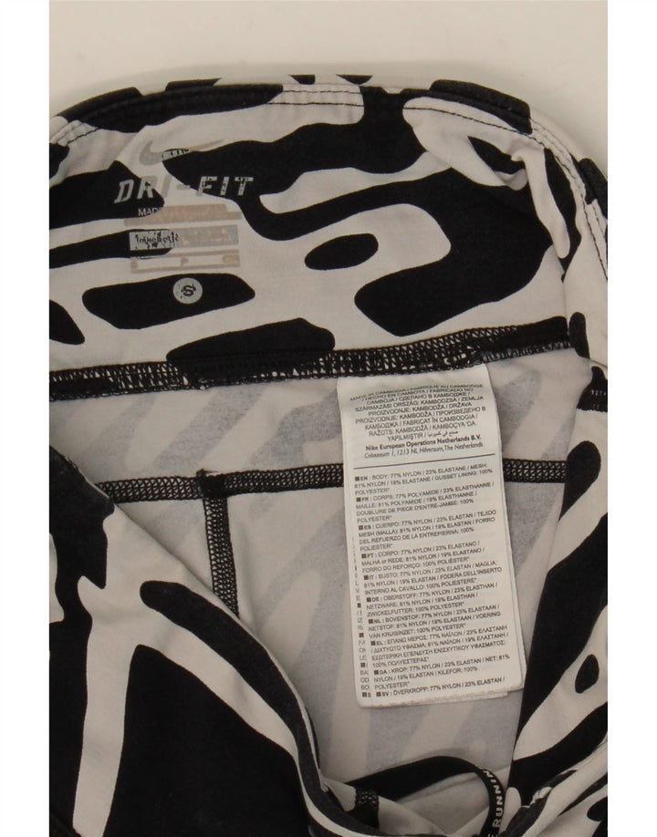 NIKE Womens Dri Fit Leggings mit abstraktem Muster UK 8 Small Schwarzes Nylon