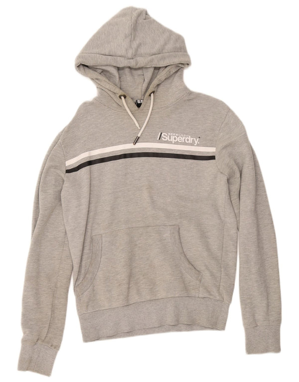 Superdry Damen Kapuzenpullover UK 10 Small Grau gestreift aus Baumwolle