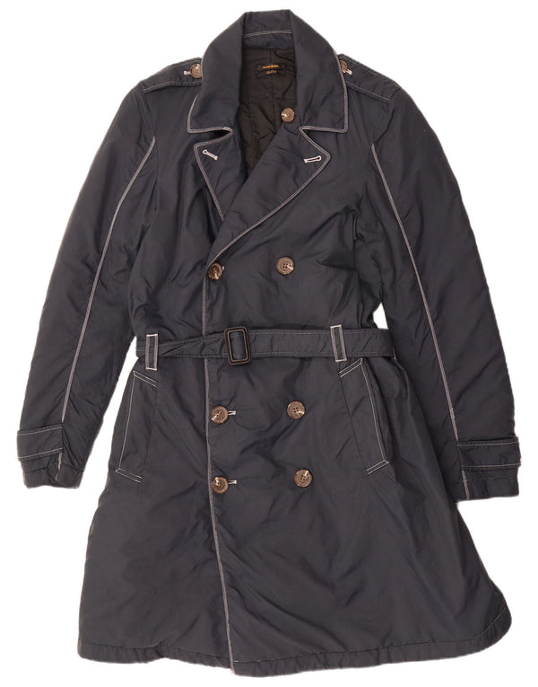 DIESEL Herren Zweireihiger Trenchcoat UK 36 Small Marineblaues Nylon