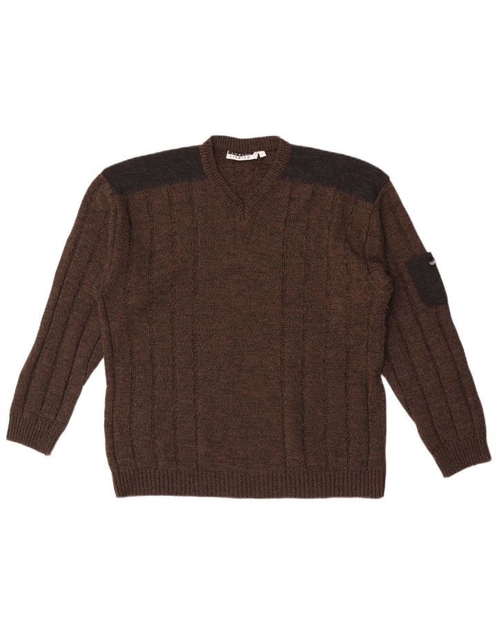 Angelo Litrico Herren-Pullover mit V-Ausschnitt, großes braunes Acryl