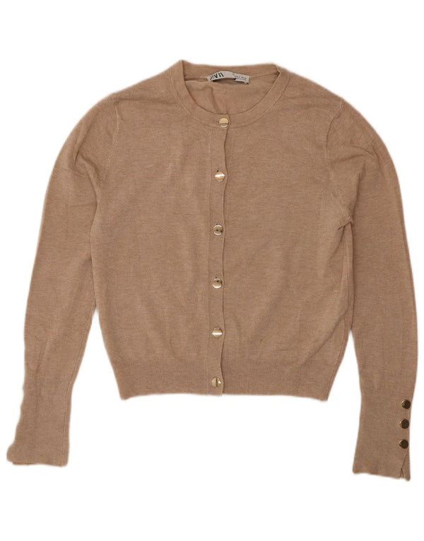 Zara Damen Crop Cardigan Pullover UK 10 Small Braun