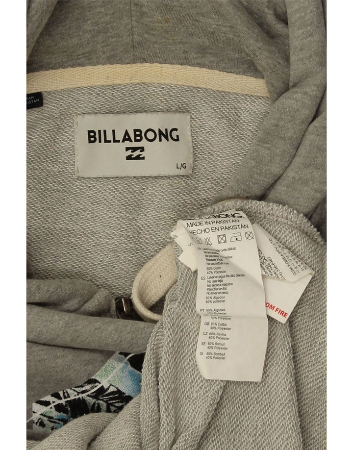 Billabong Herren-Kapuzenpullover mit grafischem Reißverschluss, groß, graue Baumwolle