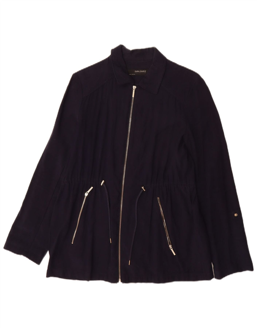 Zara Damen Bomberjacke UK 10 Small Marineblaue Viskose