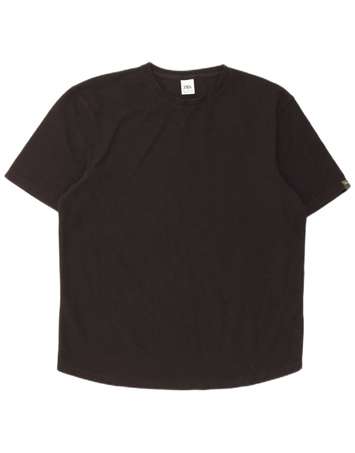 Zara Herren T-Shirt Top Large Schwarz Polyester