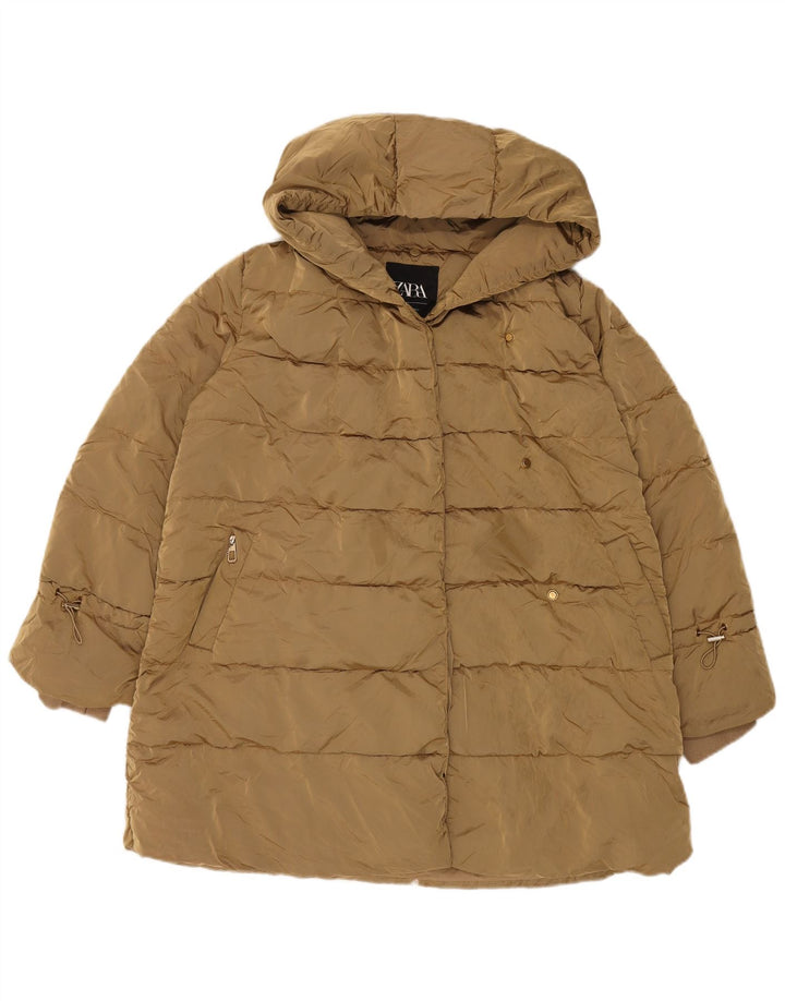 Zara Damen-Kapuzen-Übergröße, gepolsterte Jacke, UK 14, Mittel-Khaki, Polyamid
