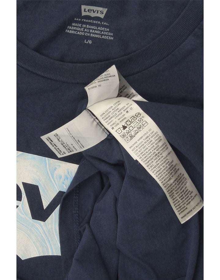 LEVI'S Damen Grafik-T-Shirt-Oberteil UK 16 Large Marineblau Baumwolle