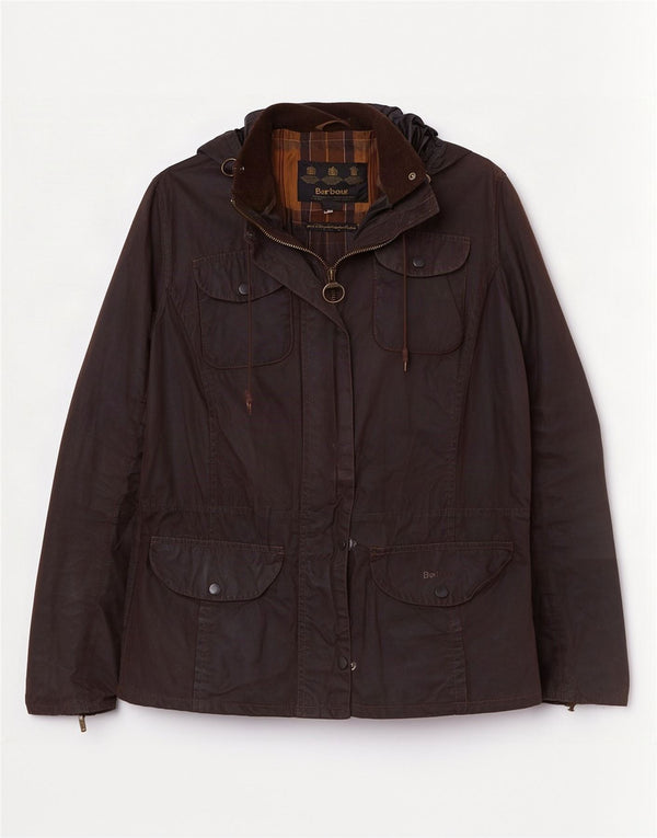 Barbour Damen-Jacke aus gewachster Baumwolle mit Kapuze, UK 14, Größe L, Braun