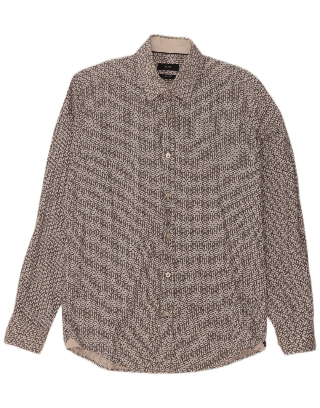 Hugo Boss Herren-Hemd mit normaler Passform, kleine weiße Blumen-Baumwolle