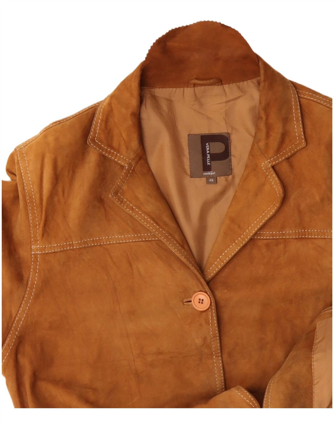 Conbipel Damen-Blazerjacke aus Wildleder mit 3 Knöpfen, IT 46, großes beiges Leder