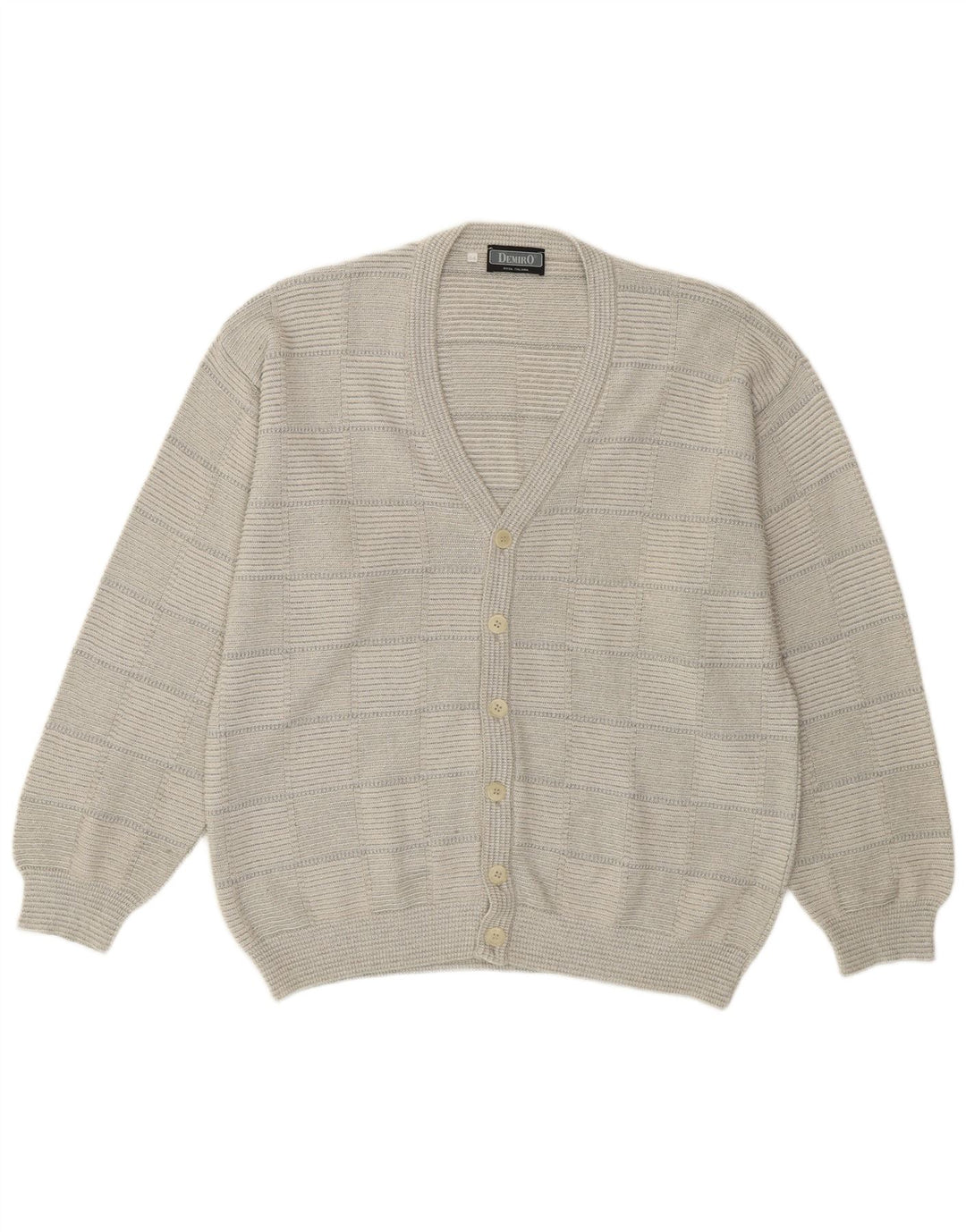 Demiro Herren-Cardigan-Pullover IT 54 XL Graue geometrische Baumwolle