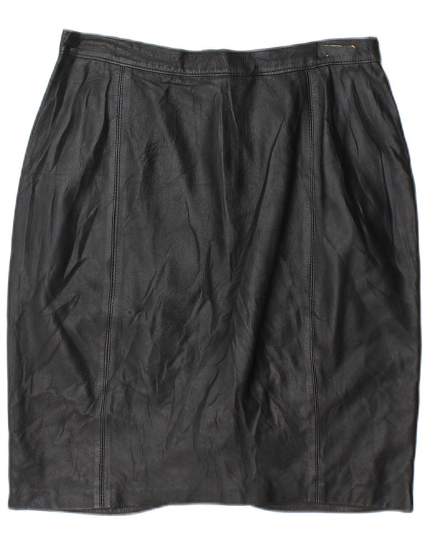 Vintage Damen High Waist Lederrock IT 48 XL W30 Schwarzes Leder