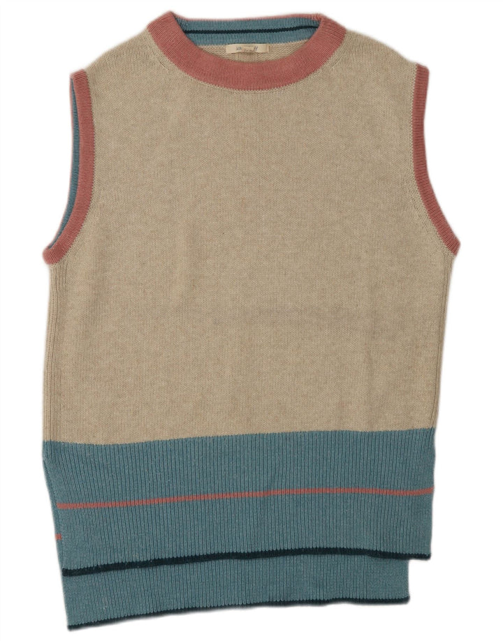 White Stuff Damen-Trägershirt, UK-Gr. 14, mittelbeigefarbenes Colourblock-Nylon