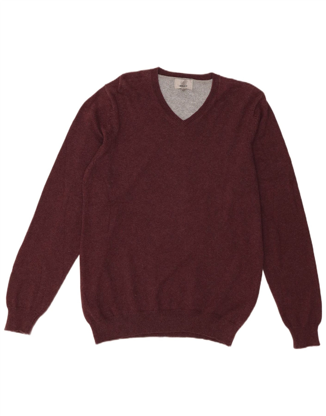Marks & Spencer Herren-Pullover mit normaler Passform und V-Ausschnitt in mittlerem Burgunderrot