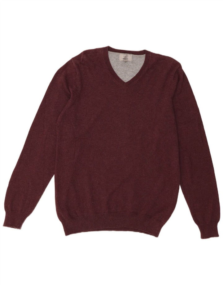 Marks & Spencer Herren-Pullover mit normaler Passform und V-Ausschnitt in mittlerem Burgunderrot