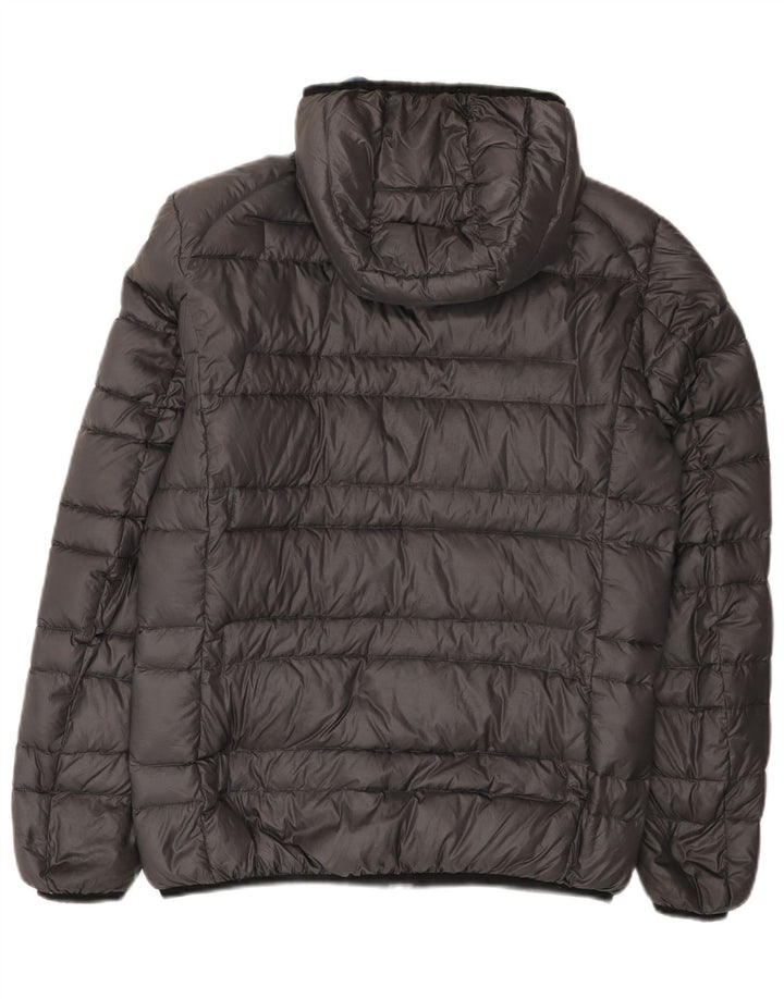 Blauer wattierte Herrenjacke mit Kapuze, UK 38, mittelgraues Polyamid