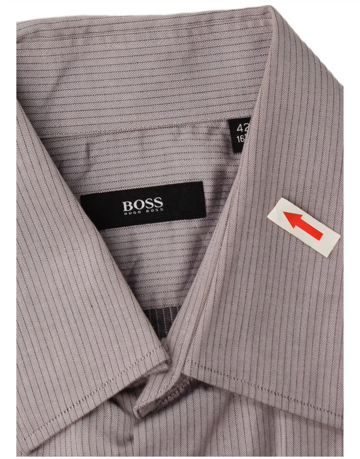 Hugo Boss Herrenhemd Größe 16 1/2 42 Große graue Nadelstreifen