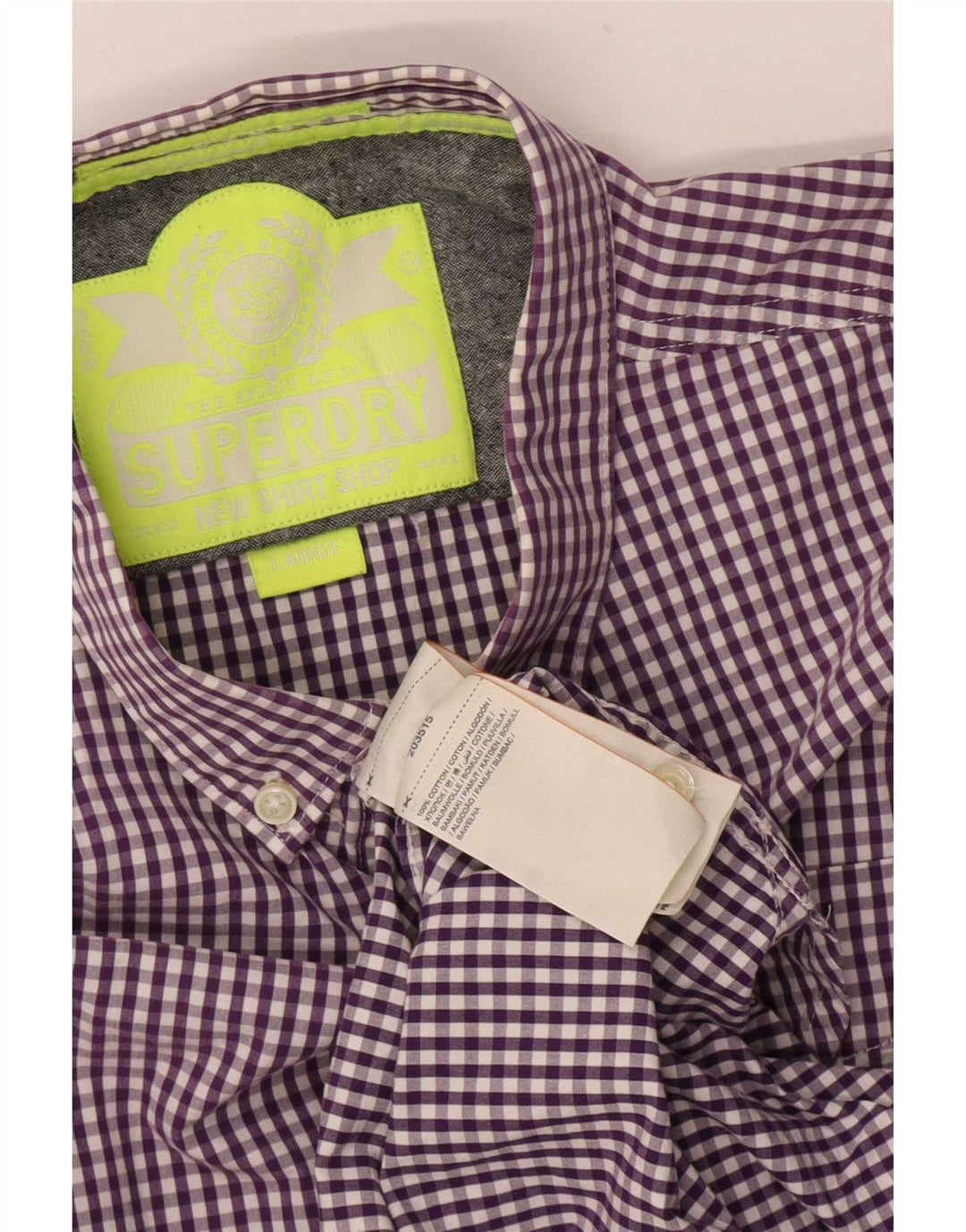 Superdry Herren-Hemd, groß, lila Gingham-Baumwolle