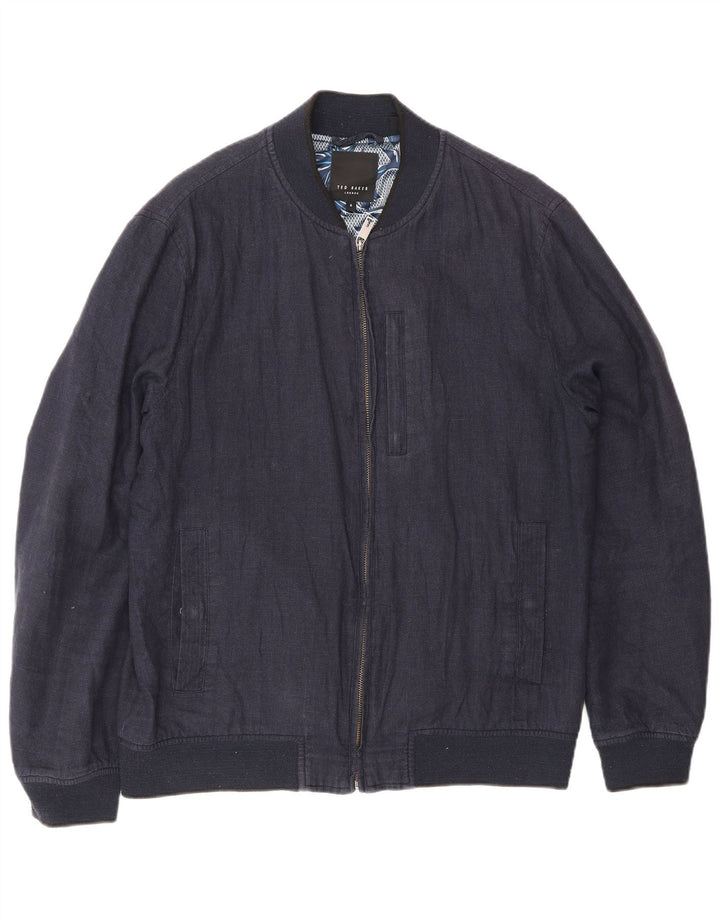 Ted Baker Herren-Bomberjacke, Größe 4, groß, marineblaues Leinen