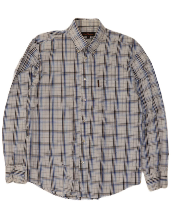 Ben Sherman Mens Shirt Medium Blue Check Cotton