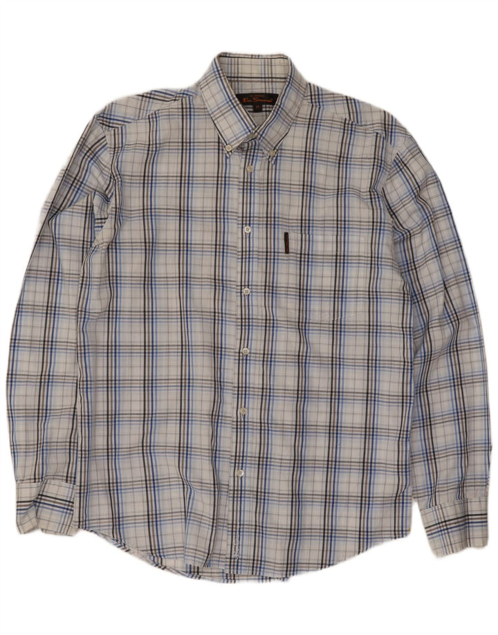 Ben Sherman Herrenhemd aus mittelblau karierter Baumwolle