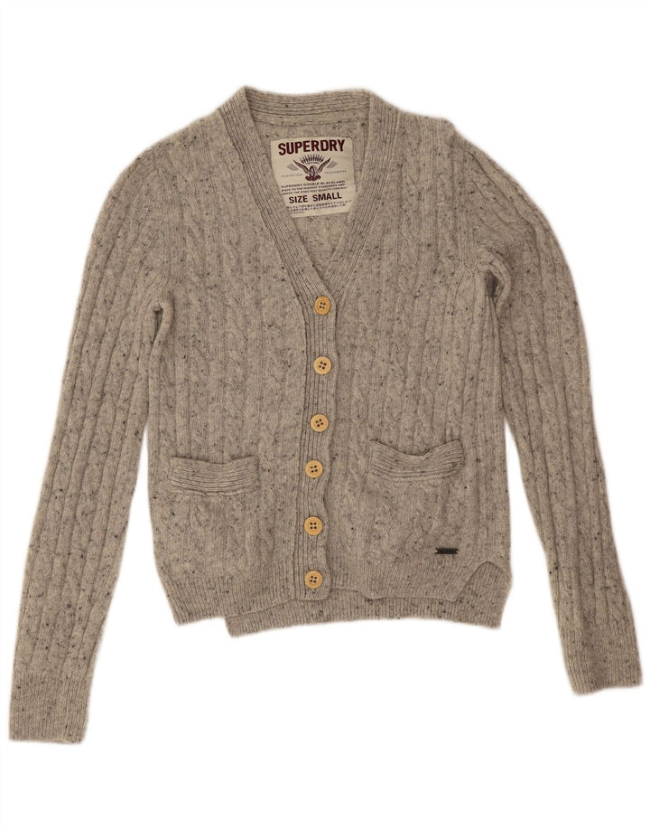 Superdry Damen-Strickjacke in Übergröße, Gr. 10, Größe S, grau gefleckte Wolle